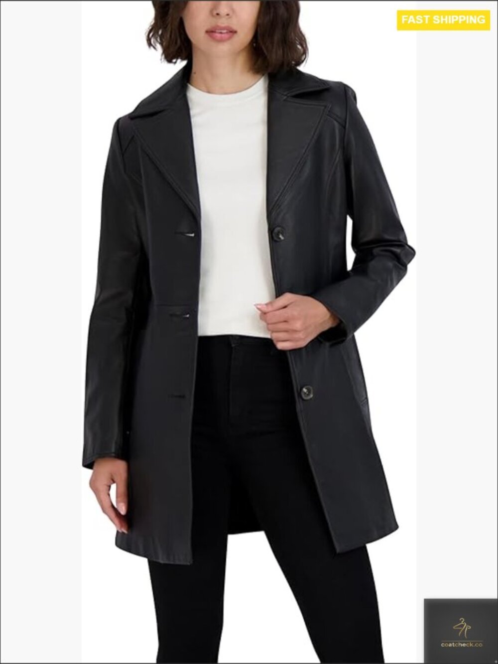 Genuine Lambskin Leather Trench Coat Notch Collar Tie Belt Classic Fit